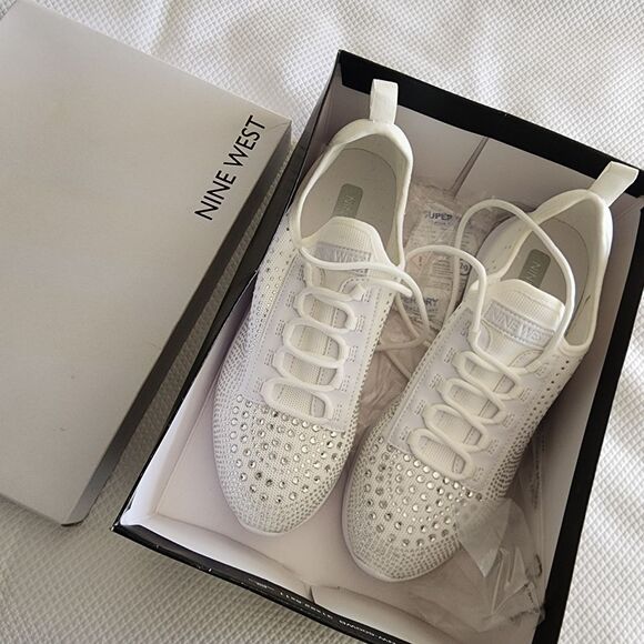 Nine West White Sneakers with Silver Accents - Picture 3 of 9